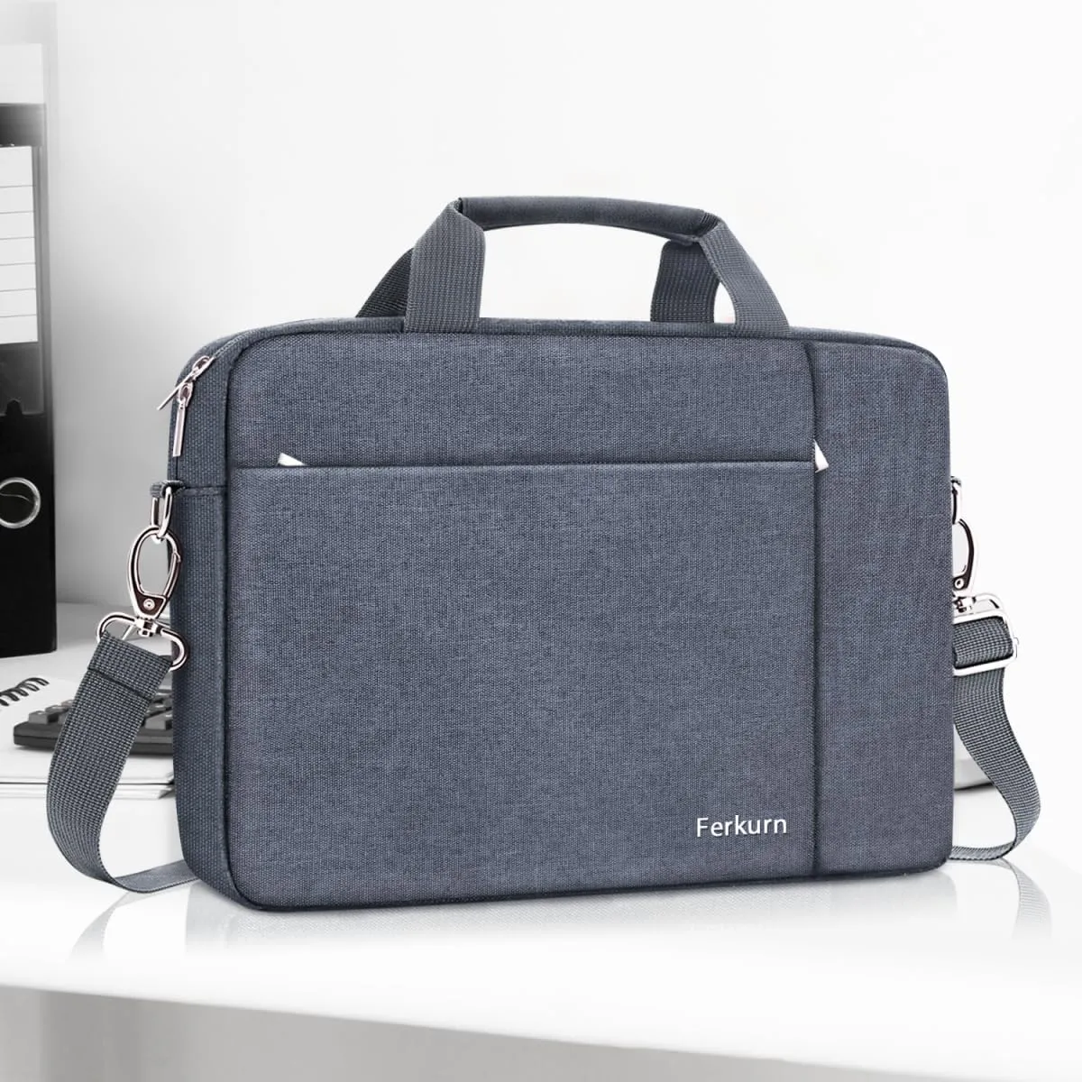 Ferkurn Laptop Case Sleeve 15.6 16 Inch Laptop Bag Compatible with Women Men Compatible with HP Envy Pavilion/Dell Inspiron XPS/Lenovo/Acer, Strap Carrying Briefcase Computer Bag Case, Grey