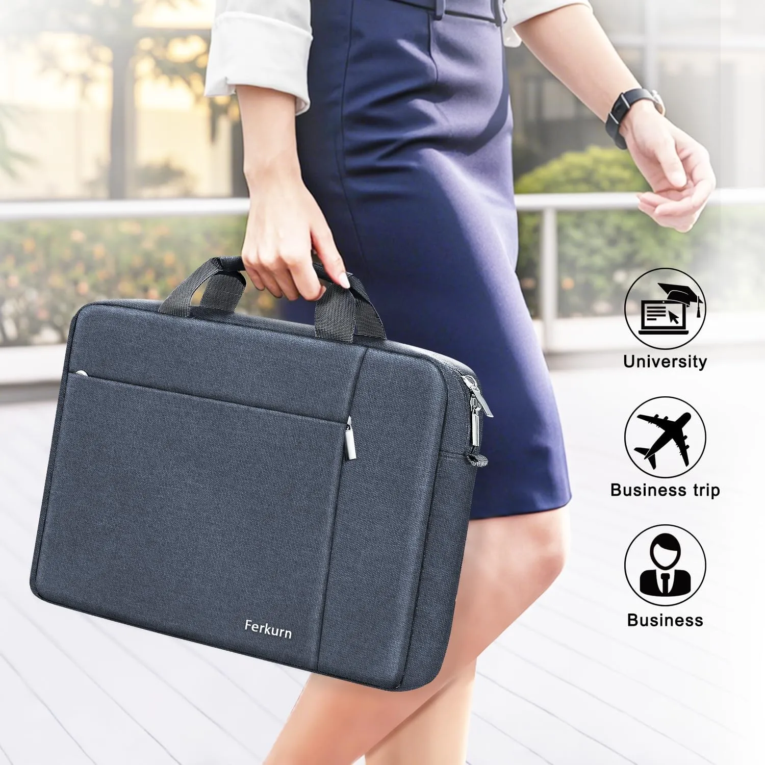 Ferkurn Laptop Case Sleeve 15.6 16 Inch Laptop Bag Compatible with Women Men Compatible with HP Envy Pavilion/Dell Inspiron XPS/Lenovo/Acer, Strap Carrying Briefcase Computer Bag Case, Grey