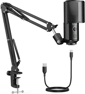 FIFINE USB Podcast Microphone, PC Computer Condenser Microphone Plug & Play Mic Kit with Boom Arm Stand, 16MM Large Diaphragm, Mute Button for Recording Singing Streaming YouTube Gaming-T669PRO1