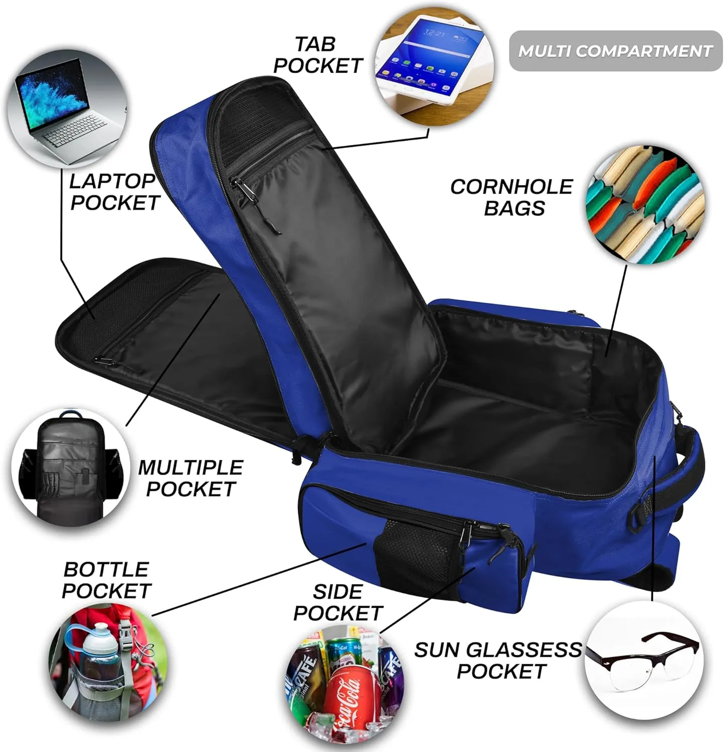 FIGHTSENSE Cornhole backpack for bags, Holds Up to 24 bags, Cornhole Carrying Case for Bags with Multiple Pockets