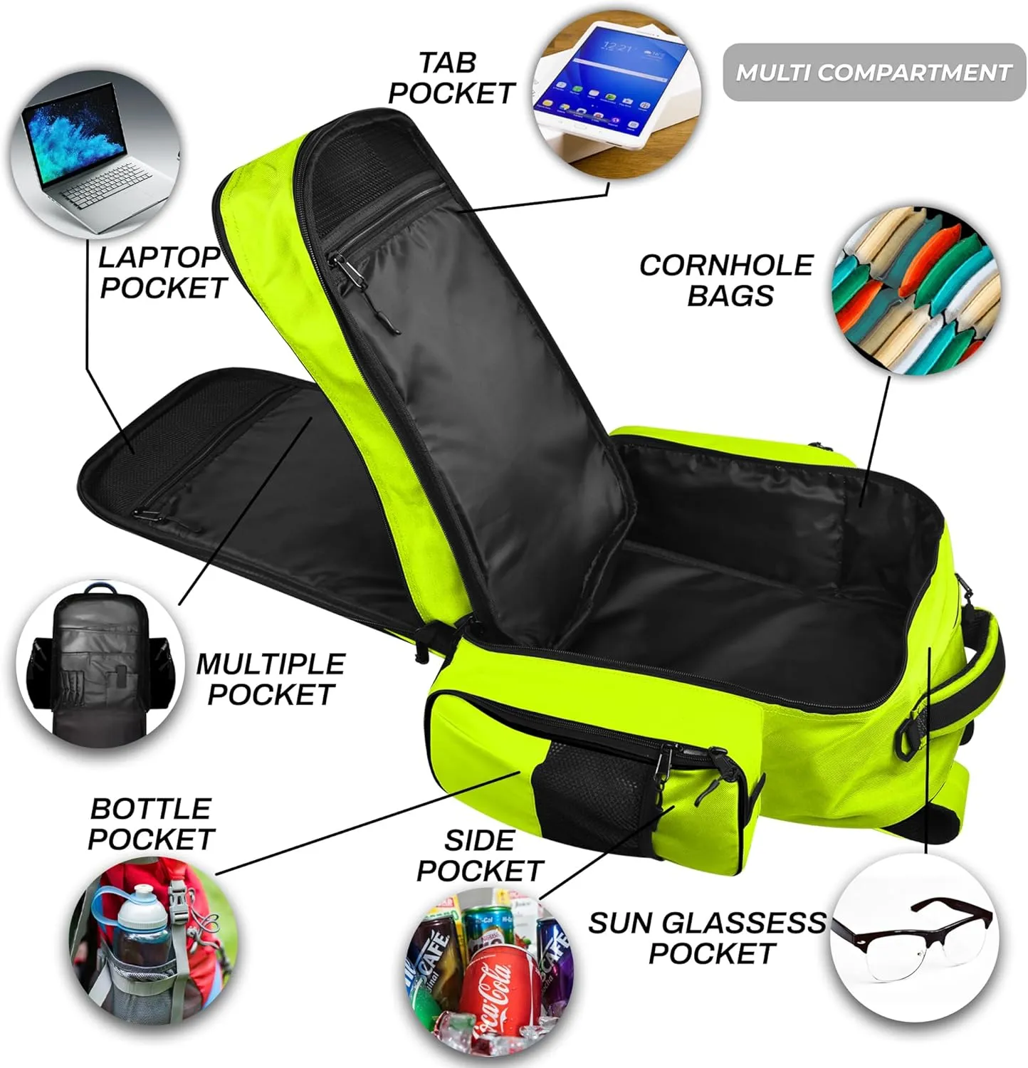FIGHTSENSE Cornhole backpack for bags, Holds Up to 24 bags, Cornhole Carrying Case for Bags with Multiple Pockets