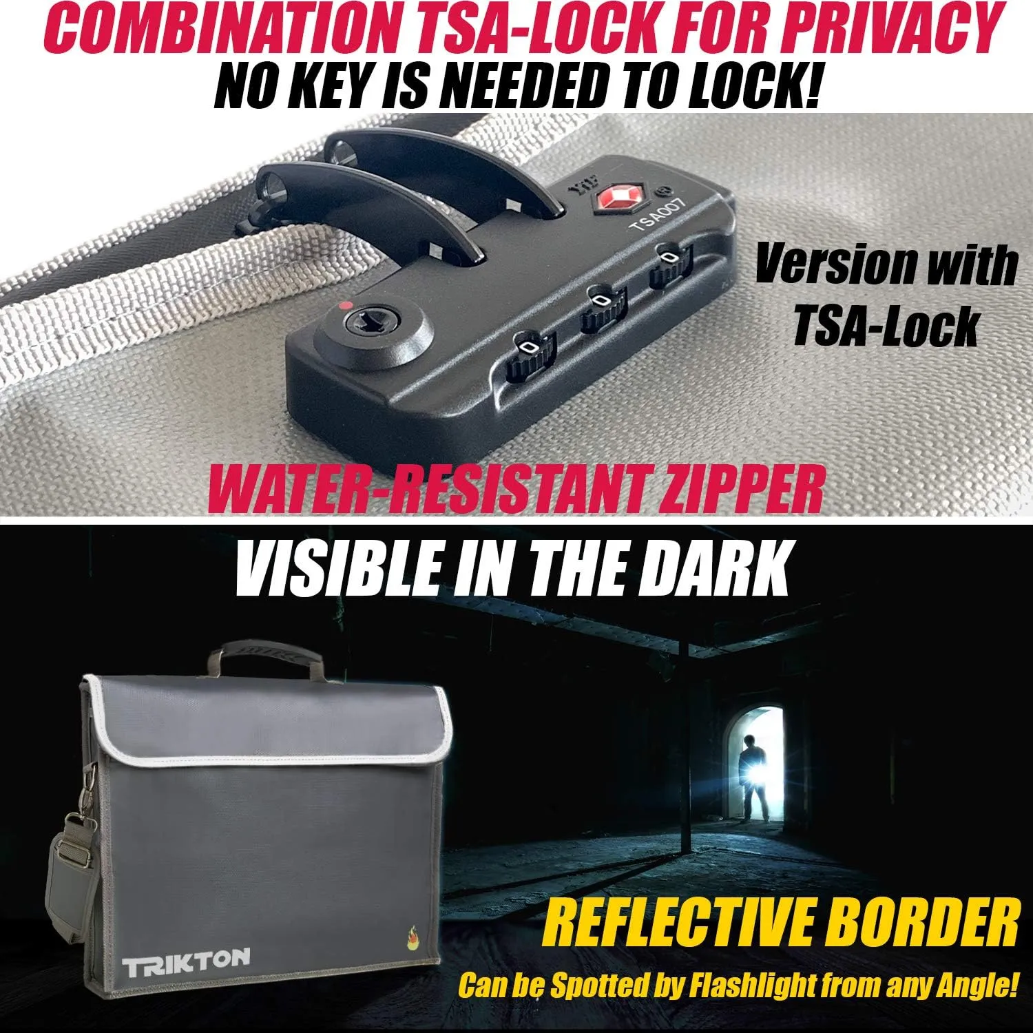 Fireproof and Waterproof Document Bag XL 16x12x3.5 with TSA Lock, Fits Legal Files, High-Viz Design, Lock Box for Travel and Documents, Developed by USA Engineers and Firefighters (Silver)