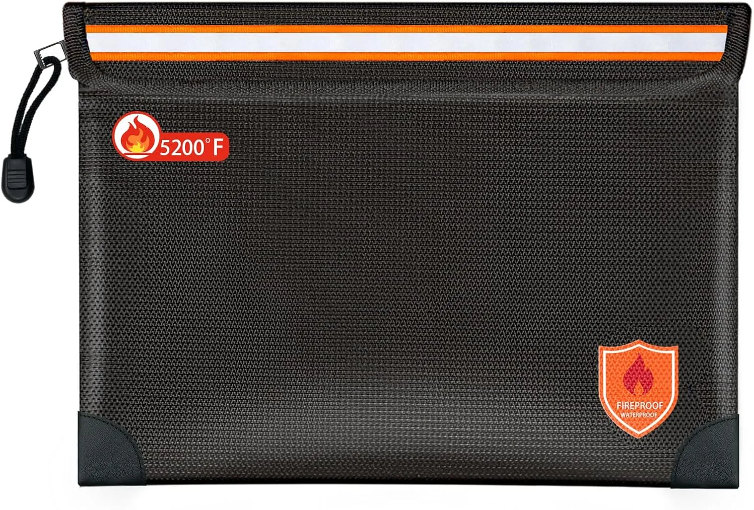 Fireproof Document Bag 2200°F/5200°F, 11×7.8"with Zipper and Reflective Strip,Heat Insulated Fireproof/Waterproof Bag for Cash, Documents and Valuables, Medium Black-5200°F