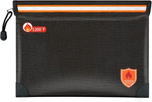 Fireproof Document Bag 2200°F/5200°F, 11×7.8"with Zipper and Reflective Strip,Heat Insulated Fireproof/Waterproof Bag for Cash, Documents and Valuables, Medium Black-5200°F