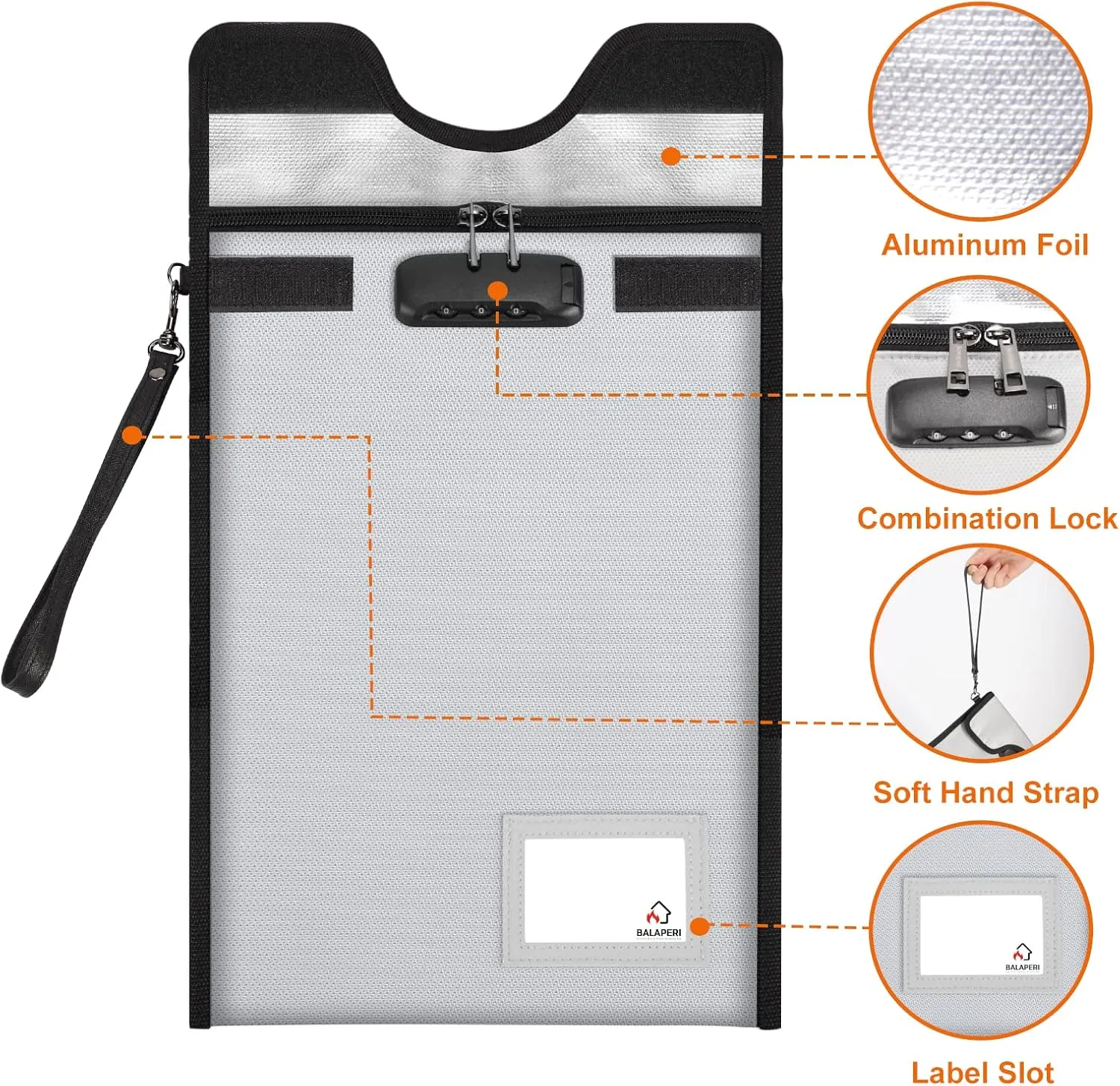 Fireproof Document Bag with Lock (5200℉), 15”x 11”Fireproof Money Bag, Waterproof Zipper Pouch for A4 A5 Legal Letter Size Document, Tablet, Valuables, Jewelry, Cash and Passport
