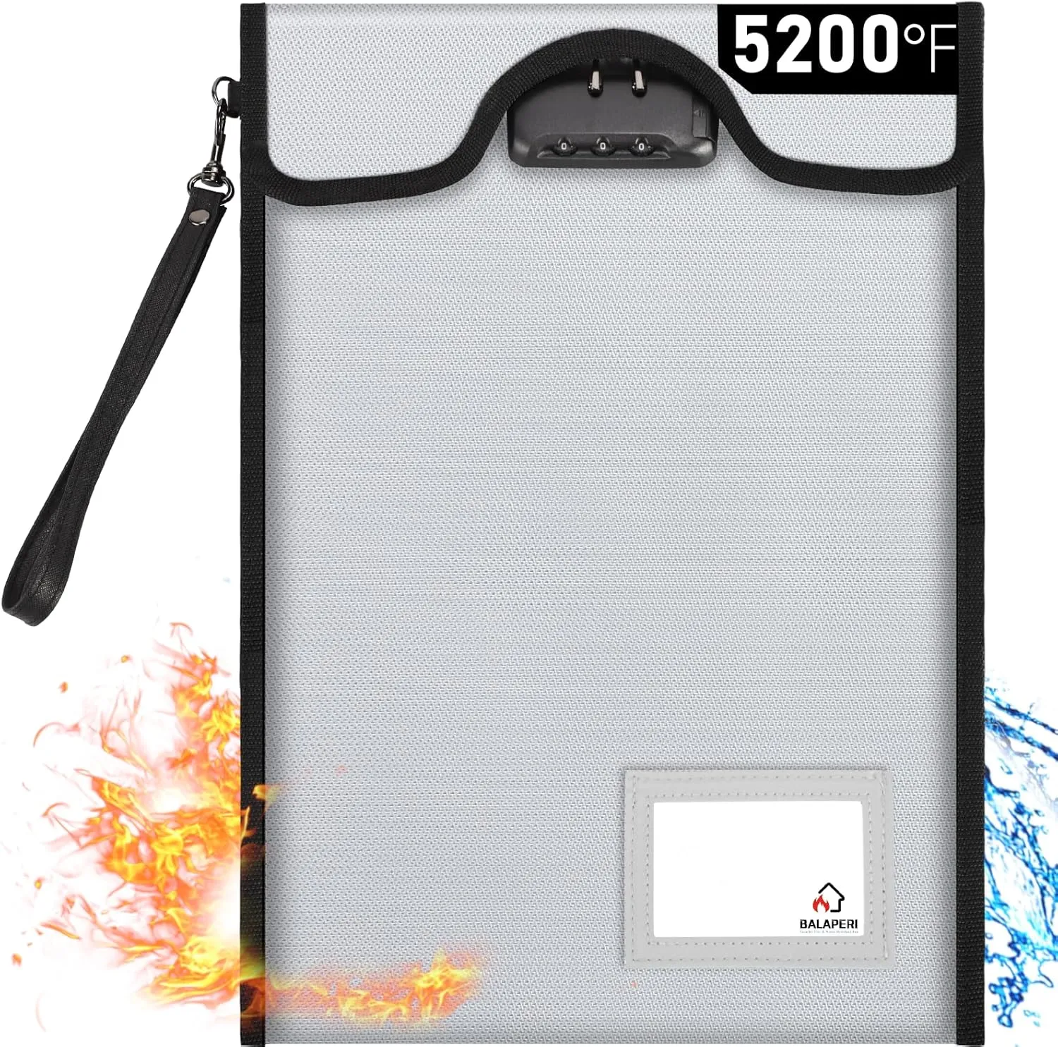 Fireproof Document Bag with Lock (5200℉), 15”x 11”Fireproof Money Bag, Waterproof Zipper Pouch for A4 A5 Legal Letter Size Document, Tablet, Valuables, Jewelry, Cash and Passport