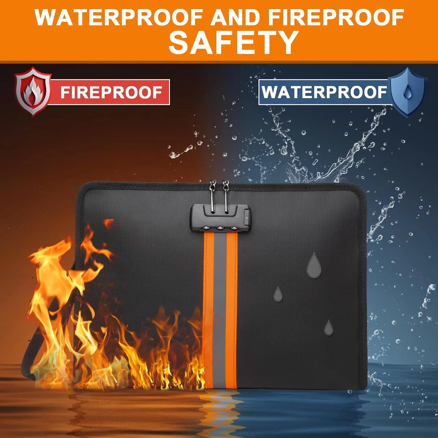 Fireproof Document Bag with Lock，13"×9.2" Fireproof Money Bag，with Zipper and Lock，Suitable for Tablets, A4 Documents, Cash, Mobile Phones, Credit Cards and Notarized Documents.