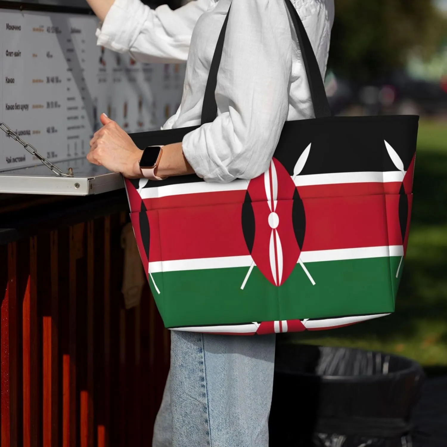 Flag Of Kenya Extra Large Tote Bag For Women,Foldable Beach Bag With Pocket Weekender Travel Overnight Bag
