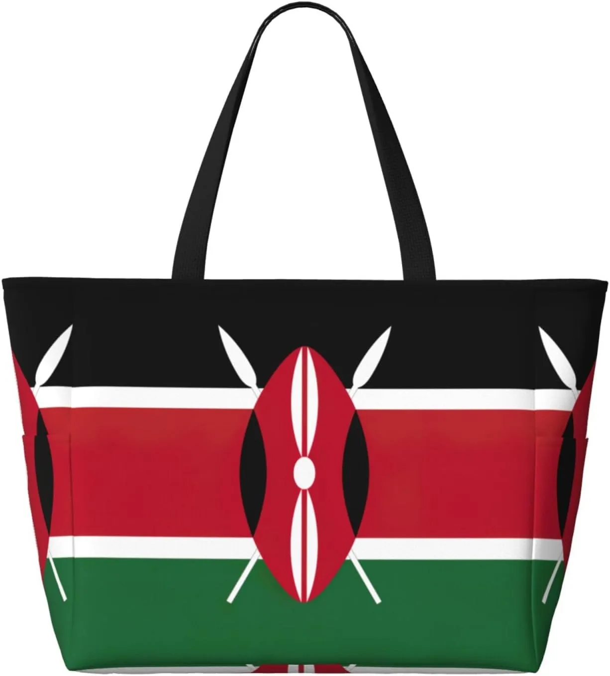 Flag Of Kenya Extra Large Tote Bag For Women,Foldable Beach Bag With Pocket Weekender Travel Overnight Bag