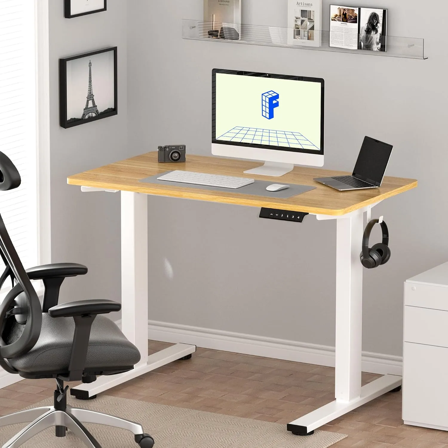 FLEXISPOT EN1 One Piece Standing Desk, 48 x 24 Inches Height Adjustable Desk Electric Stand up Desk Home Office Table for Computer Laptop (White Frame   Maple Desktop)