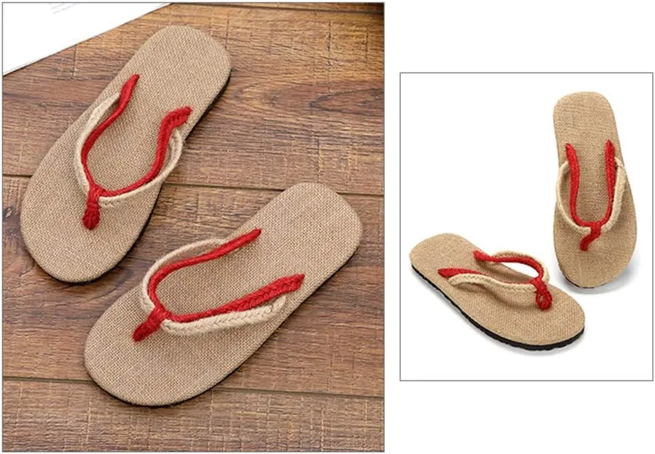 Flip Flops Handmade Straw Linen Slippers,Flip Flops Non Slip Sweat Absorbent Wear Resistant,Beach Slippers Couple Sandals,Black,41