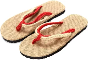 Flip Flops Handmade Straw Linen Slippers,Flip Flops Non Slip Sweat Absorbent Wear Resistant,Beach Slippers Couple Sandals,Black,41
