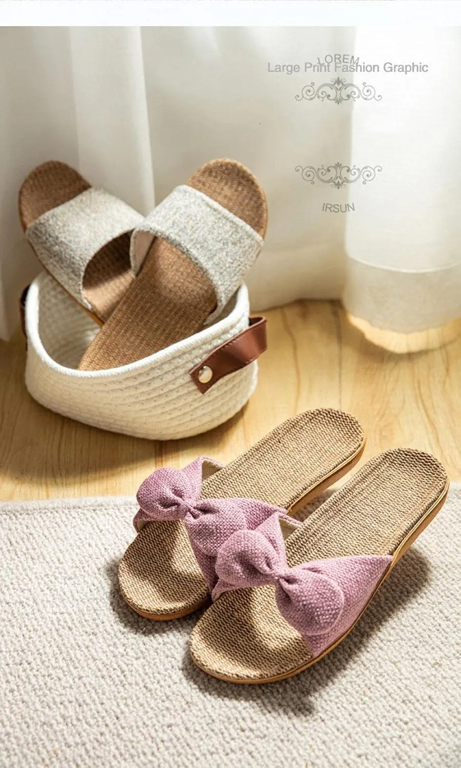 Flip Flops Women Shoes Flax Slippers Pure Color Bow Flat Slides Ladies Casual Home Slip On Female Linen Flip Flops-C_8_Us (B 9 US)