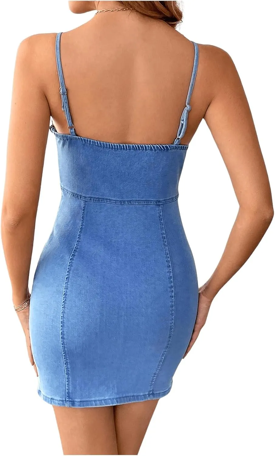 Floerns Women's Adjustable Spaghetti Strap Button Up Mini Denim Bodycon Dress