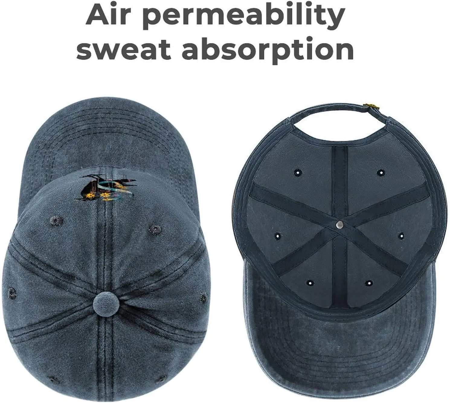 Floral Black Raven Blue Ribbon Baseball Trucker Cap Athletic Denim Hat Vintage Gaming Dad Hats for Men Women