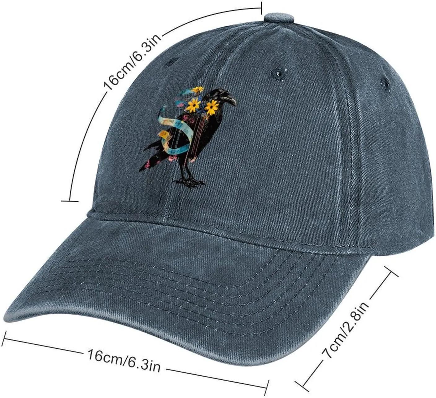 Floral Black Raven Blue Ribbon Baseball Trucker Cap Athletic Denim Hat Vintage Gaming Dad Hats for Men Women