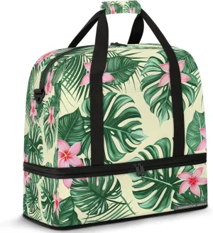 Flower Green LeavesTravel Duffel Bags for Women & Men Large Sports Gym Bags Foldie Weekender Overnight Bag Carry On Tote Bag With Shoe Compartment Personal Item Bag for Travel Sports Gym