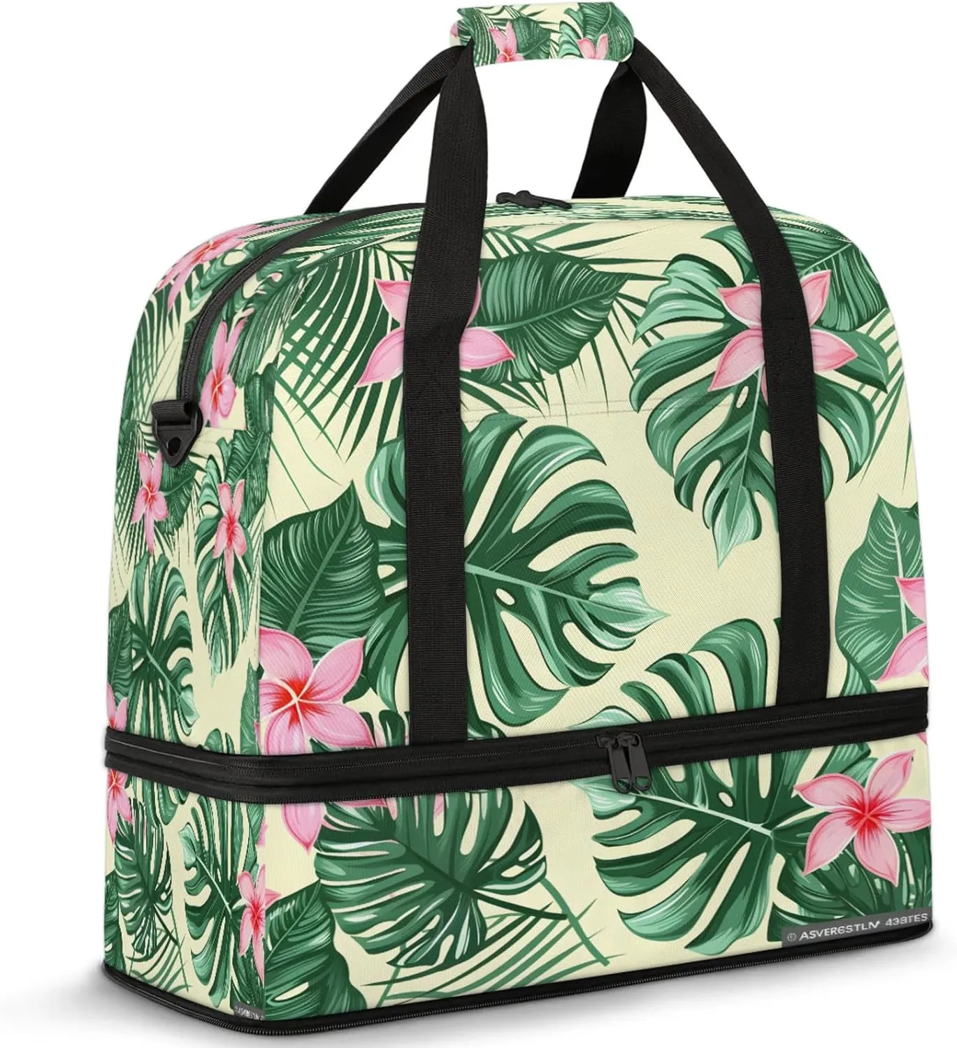 Flower Green LeavesTravel Duffel Bags for Women & Men Large Sports Gym Bags Foldie Weekender Overnight Bag Carry On Tote Bag With Shoe Compartment Personal Item Bag for Travel Sports Gym