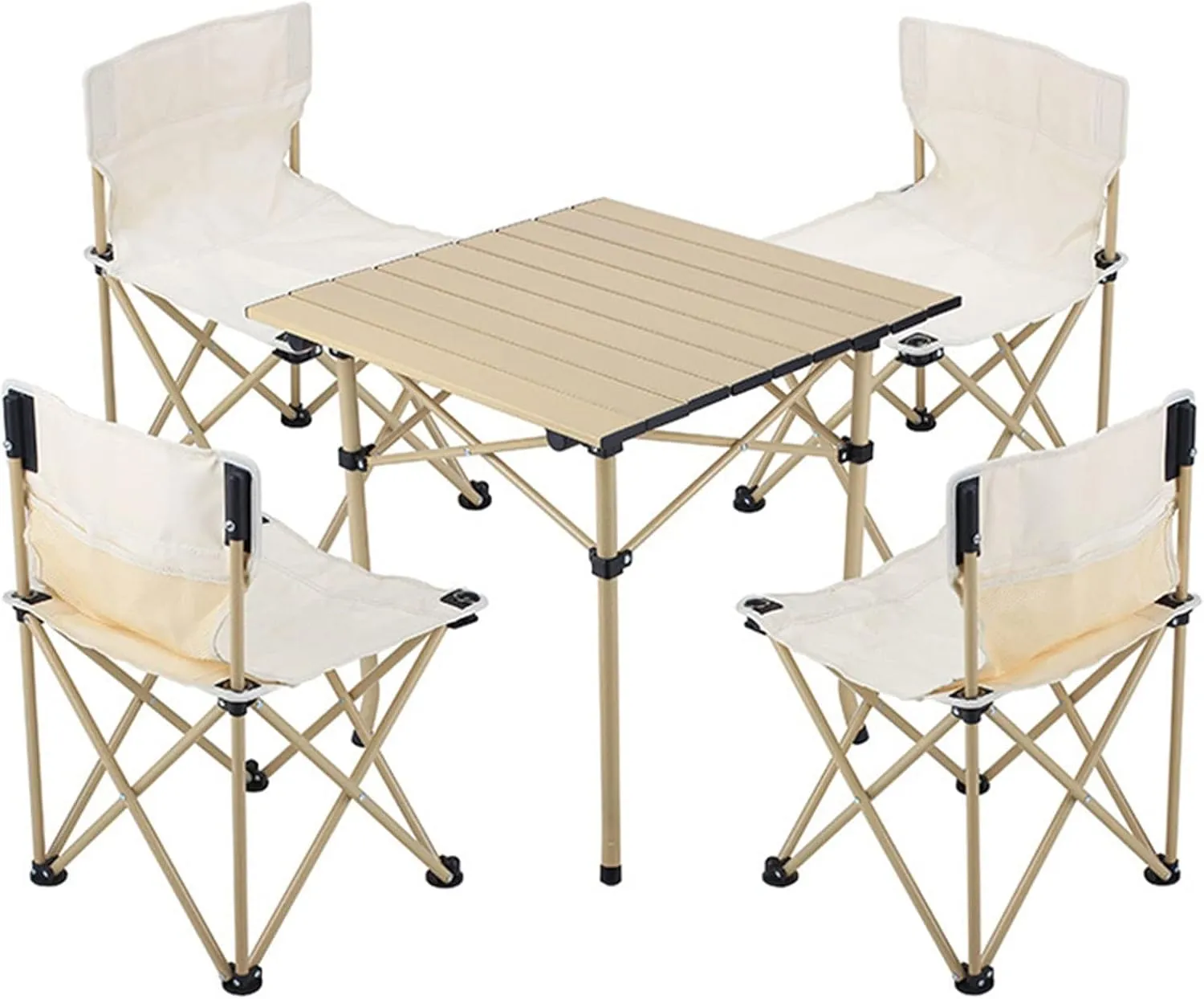 Folding Camping Chairs Holds up to 260 lbs Portable Camping Chairs x 4 with 1 Foldable Picnic Table Full Set 16.5 Ibs Lightweight Camping Chair with Carry Bag (Color : Beige)