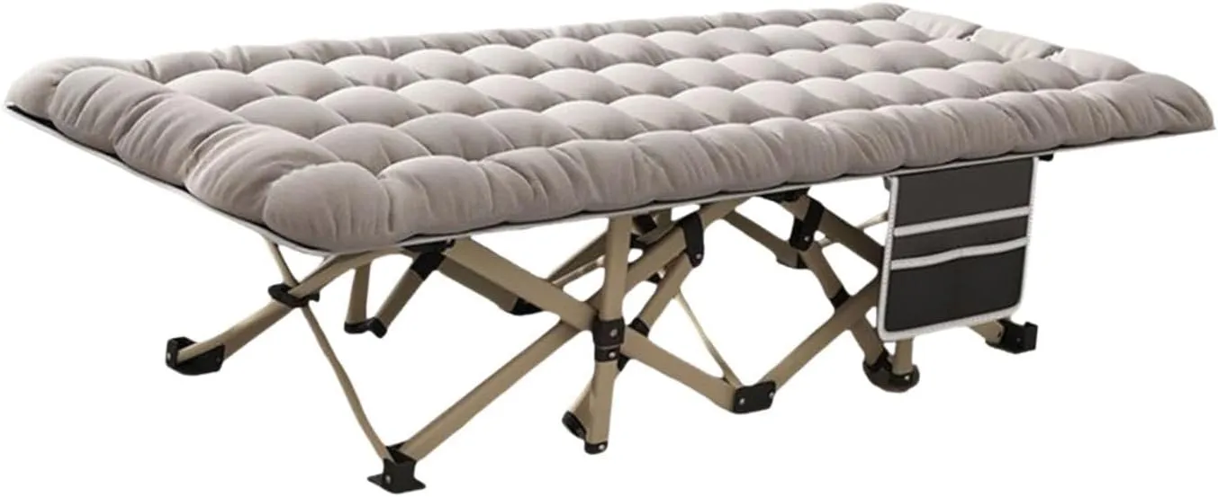 Folding Camping Cot Sleeping Cot with Carry Bag Heavy Duty Guest Bed with Mattress Outdoor Camping Bed for Adults Noon Break, Gray
