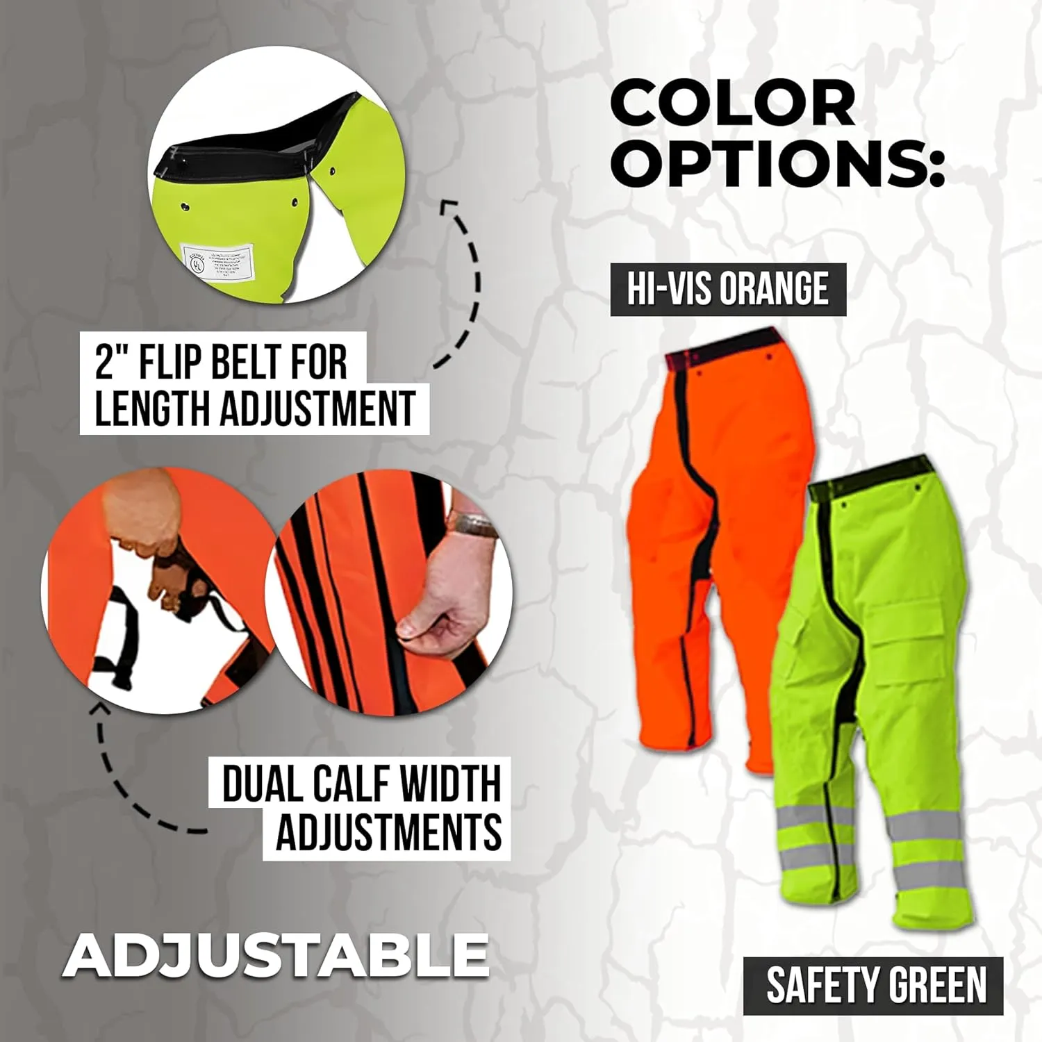 FORESTER EZ-Zip Wrap Around Chainsaw Chaps - 360 Degree Below The Knee Protection - Adjustable Belt Chain Saw Chaps for Men or Women - Full Wrap Zipper Chainsaw Pants (37in, Safety Green)