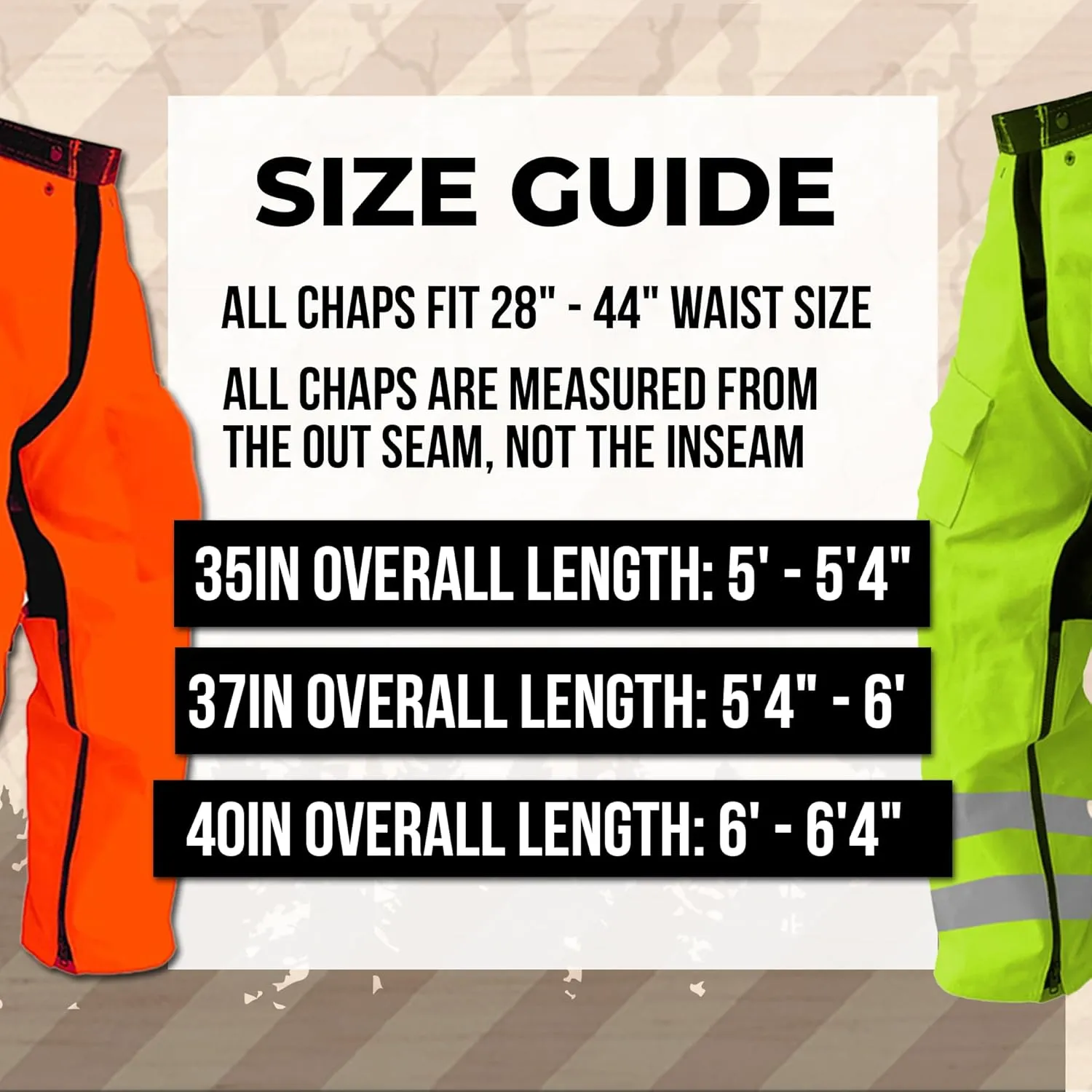 FORESTER EZ-Zip Wrap Around Chainsaw Chaps - 360 Degree Below The Knee Protection - Adjustable Belt Chain Saw Chaps for Men or Women - Full Wrap Zipper Chainsaw Pants (37in, Safety Green)