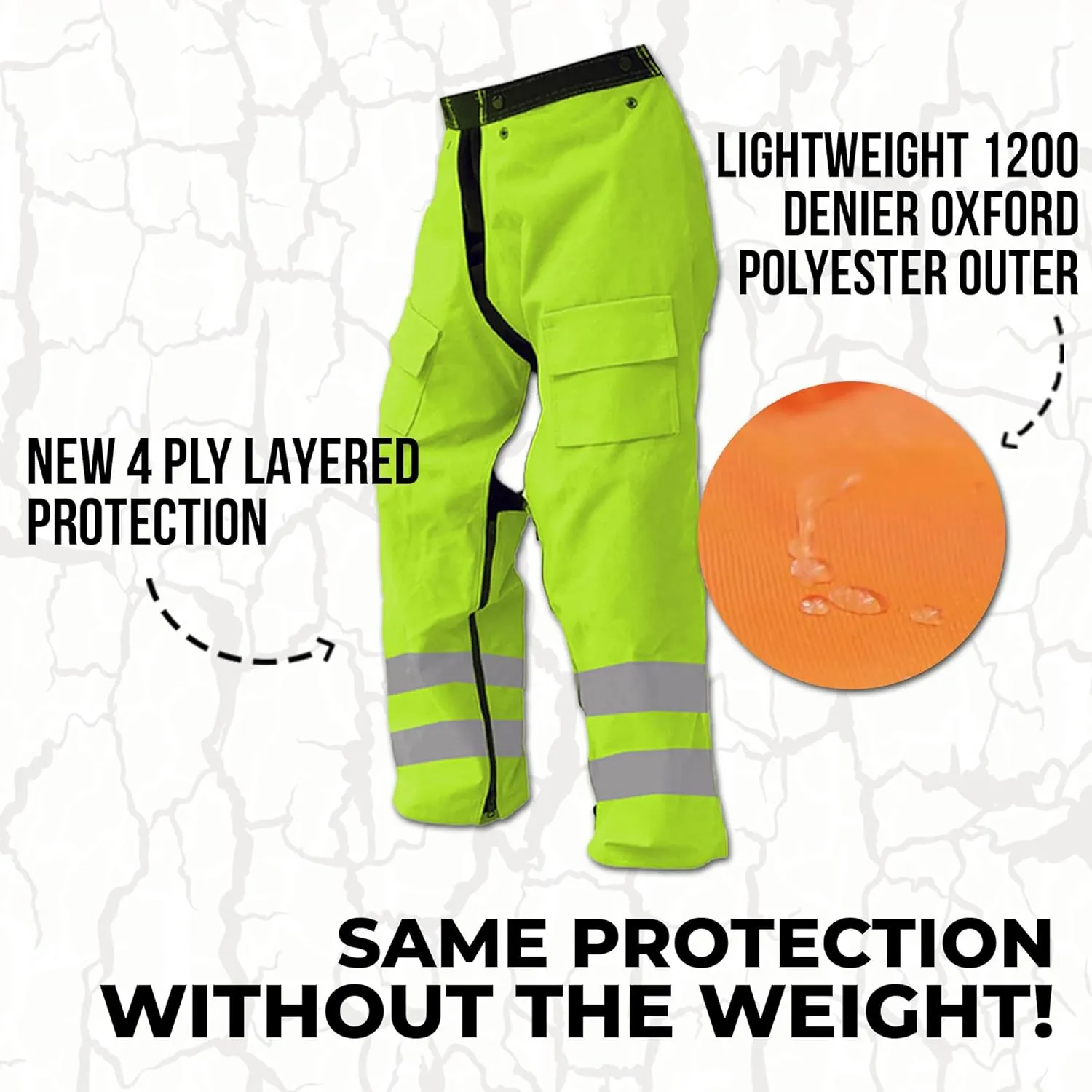 FORESTER EZ-Zip Wrap Around Chainsaw Chaps - 360 Degree Below The Knee Protection - Adjustable Belt Chain Saw Chaps for Men or Women - Full Wrap Zipper Chainsaw Pants (37in, Safety Green)