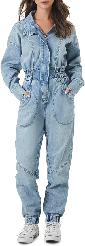 Forever 21 Womens Denim Funnel-neck Jumpsuit