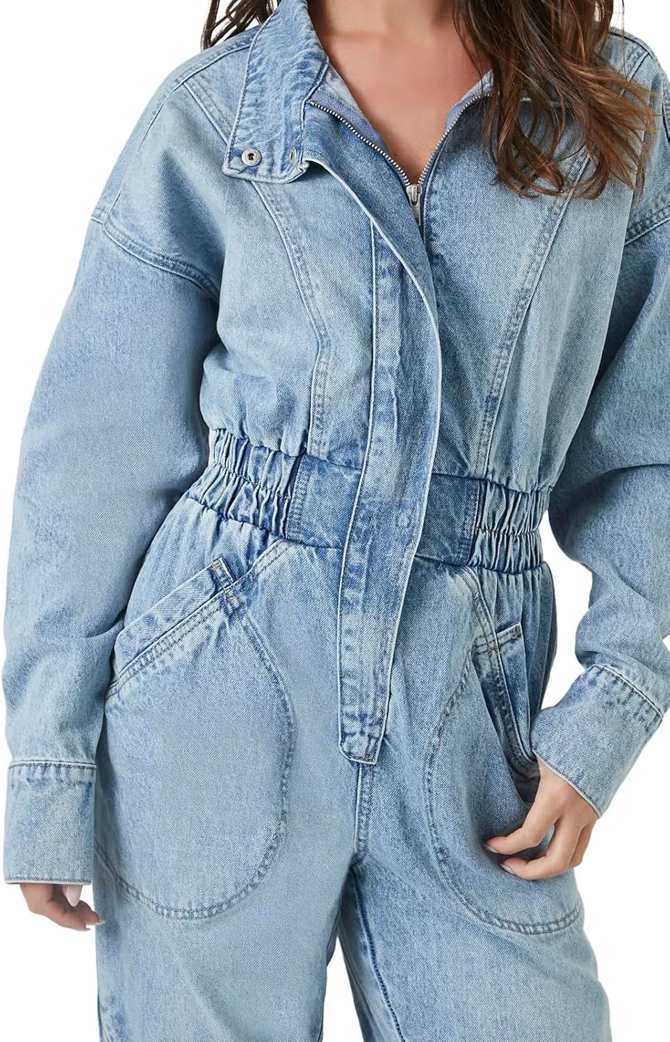 Forever 21 Womens Denim Funnel-neck Jumpsuit