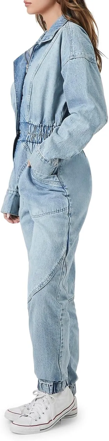 Forever 21 Womens Denim Funnel-neck Jumpsuit