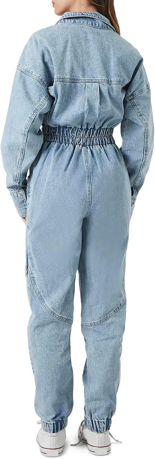 Forever 21 Womens Denim Funnel-neck Jumpsuit