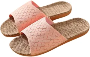 FRCOLOR 1Pair Spring and Summer Indoor Slippers for Adults Breathable Linen Footwear Plain Colored Skid Design Comfortable House Slippers for Leisure Use