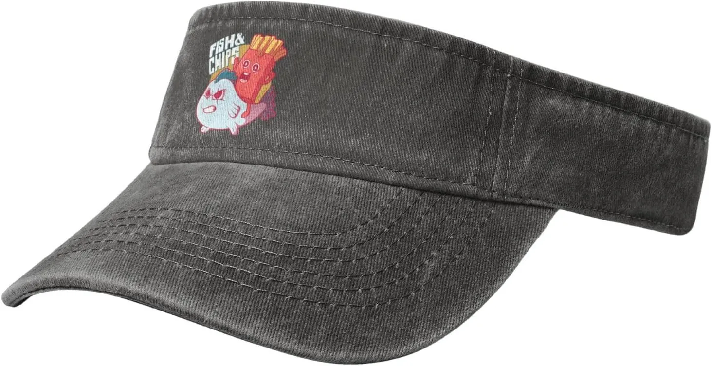 French Fries Riding on Fish Sun Visor Hats Cotton Baseball Cap for Women Men Adjustable Sun Hat