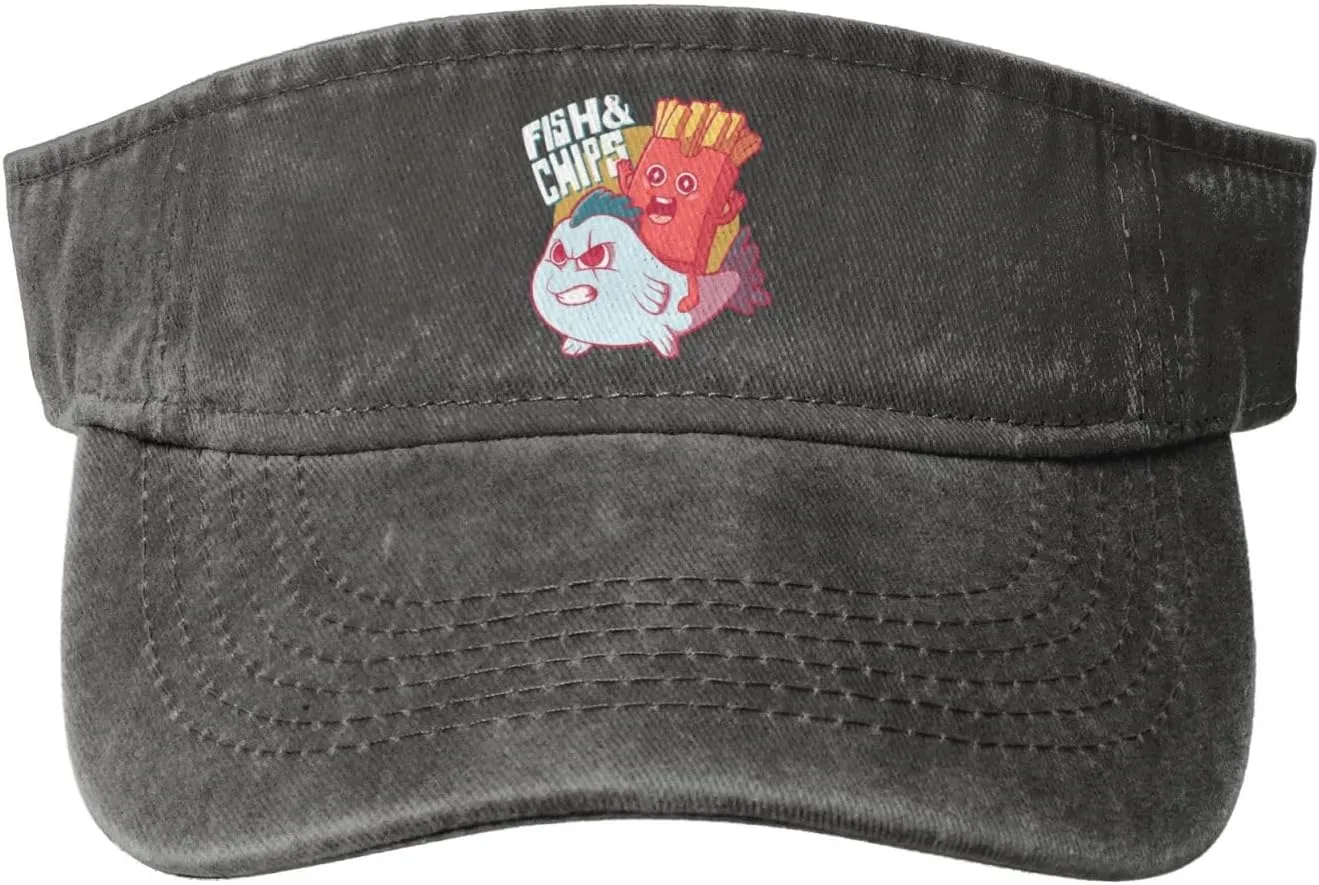 French Fries Riding on Fish Sun Visor Hats Cotton Baseball Cap for Women Men Adjustable Sun Hat