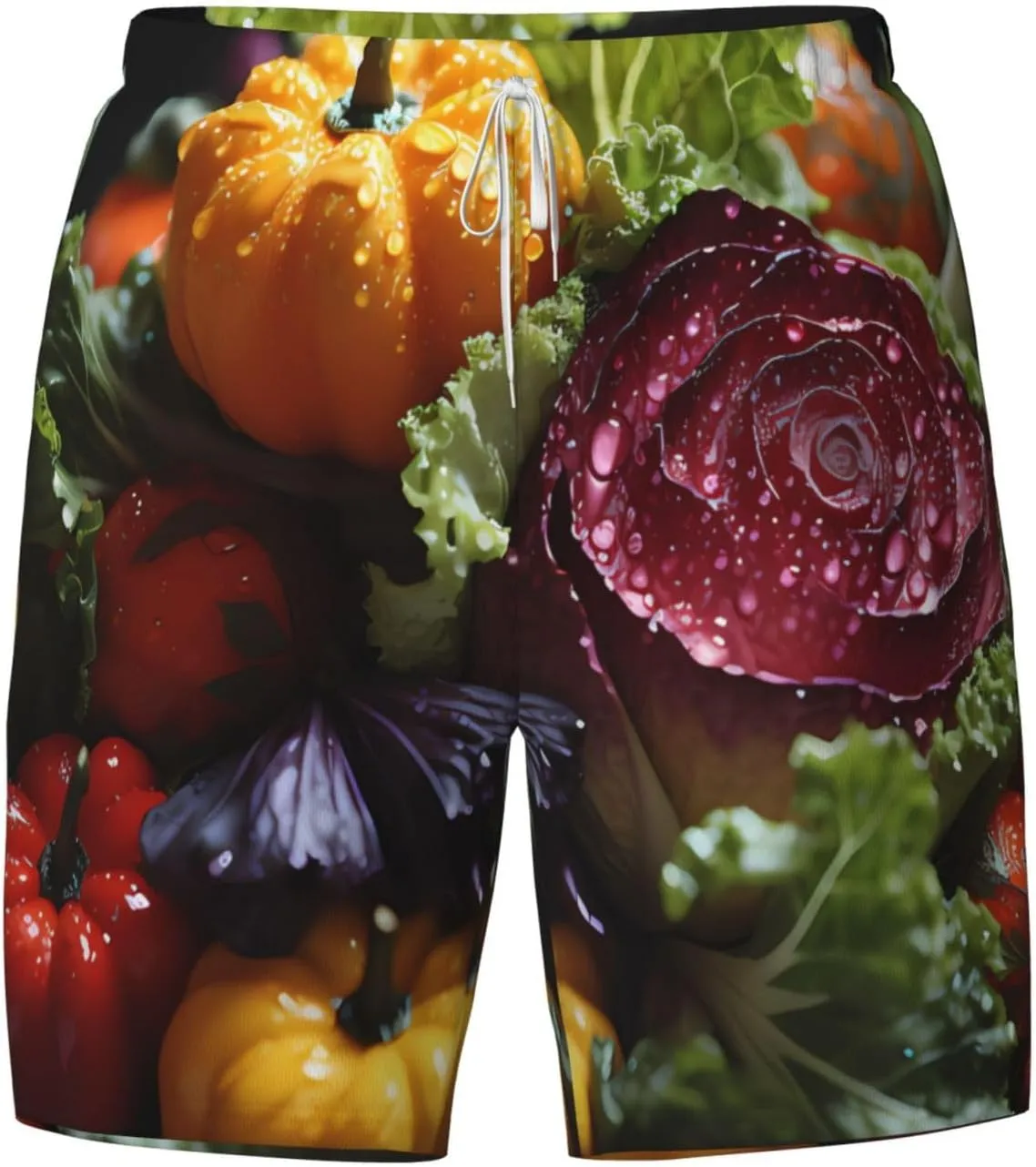 Fresh Cabbage Print Men's Swim Shorts, Running Trunks with Compression Liner, Quick Dry Workout Shorts