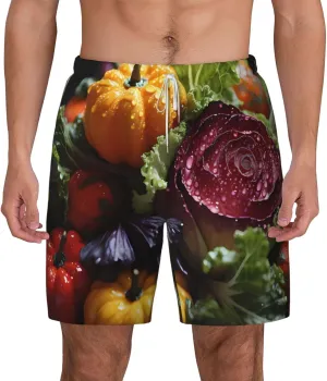 Fresh Cabbage Print Men's Swim Shorts, Running Trunks with Compression Liner, Quick Dry Workout Shorts