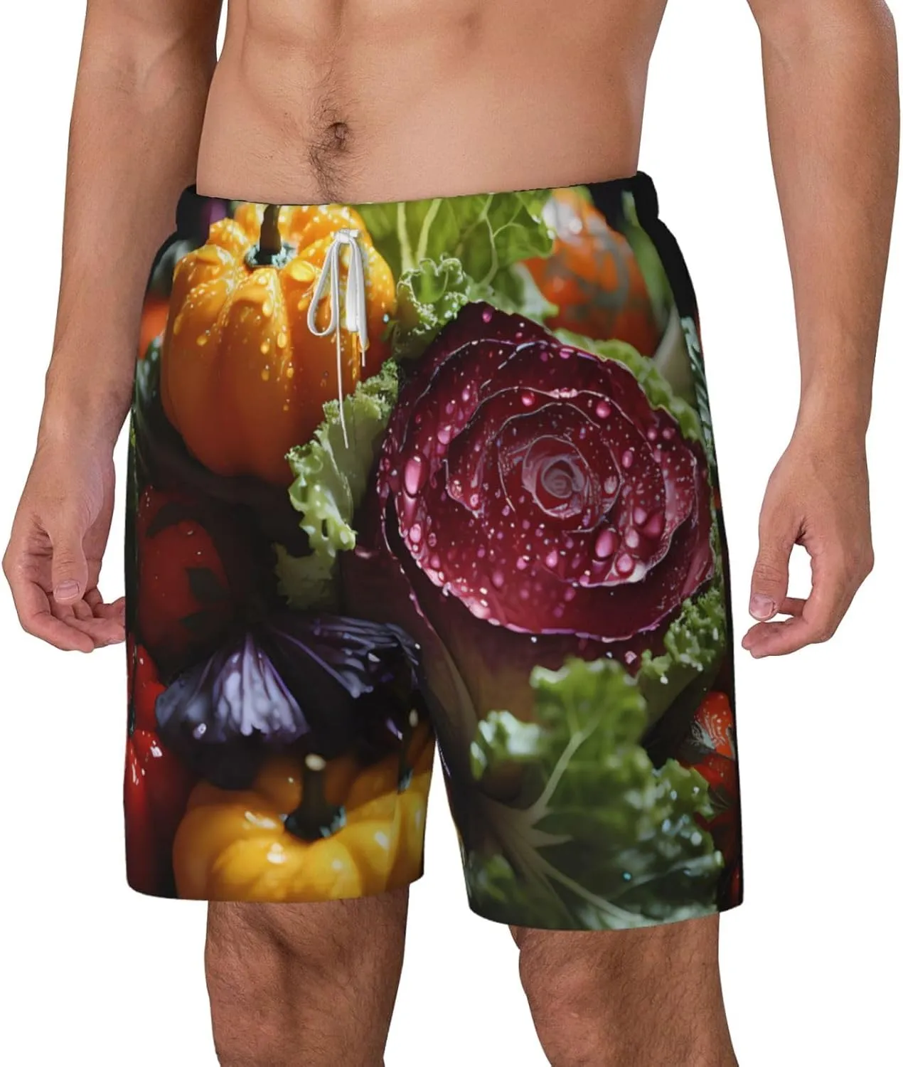 Fresh Cabbage Print Men's Swim Shorts, Running Trunks with Compression Liner, Quick Dry Workout Shorts