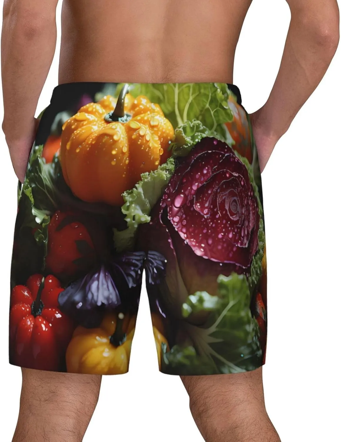 Fresh Cabbage Print Men's Swim Shorts, Running Trunks with Compression Liner, Quick Dry Workout Shorts