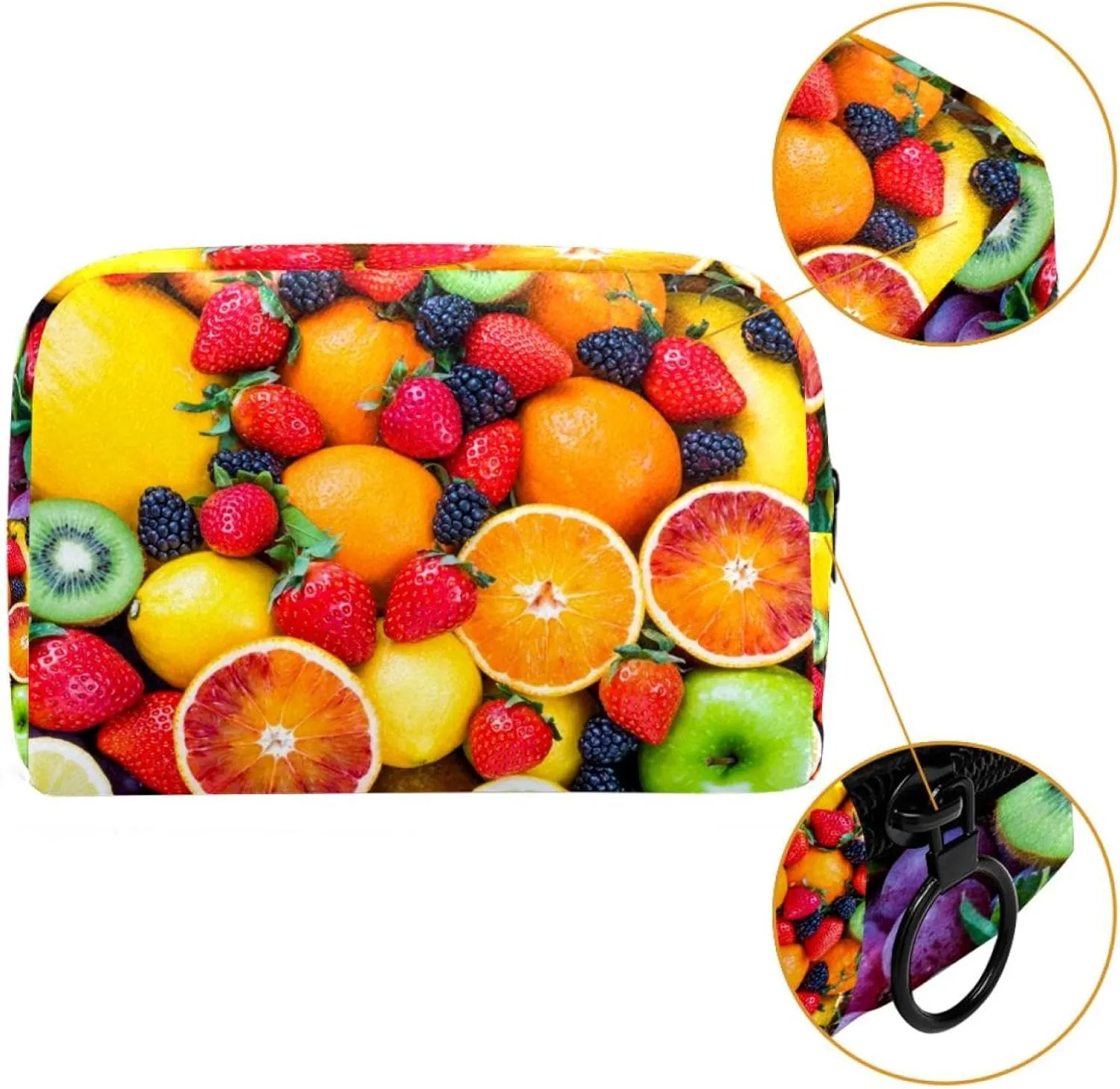 Fresh Fruit Strawberry Mulberry Orange Grape Cosmetic Makeup Bags, Small Travel Zipper Pouch Portable Toiletry Bag Makeup Organizer for Women Teen Girls