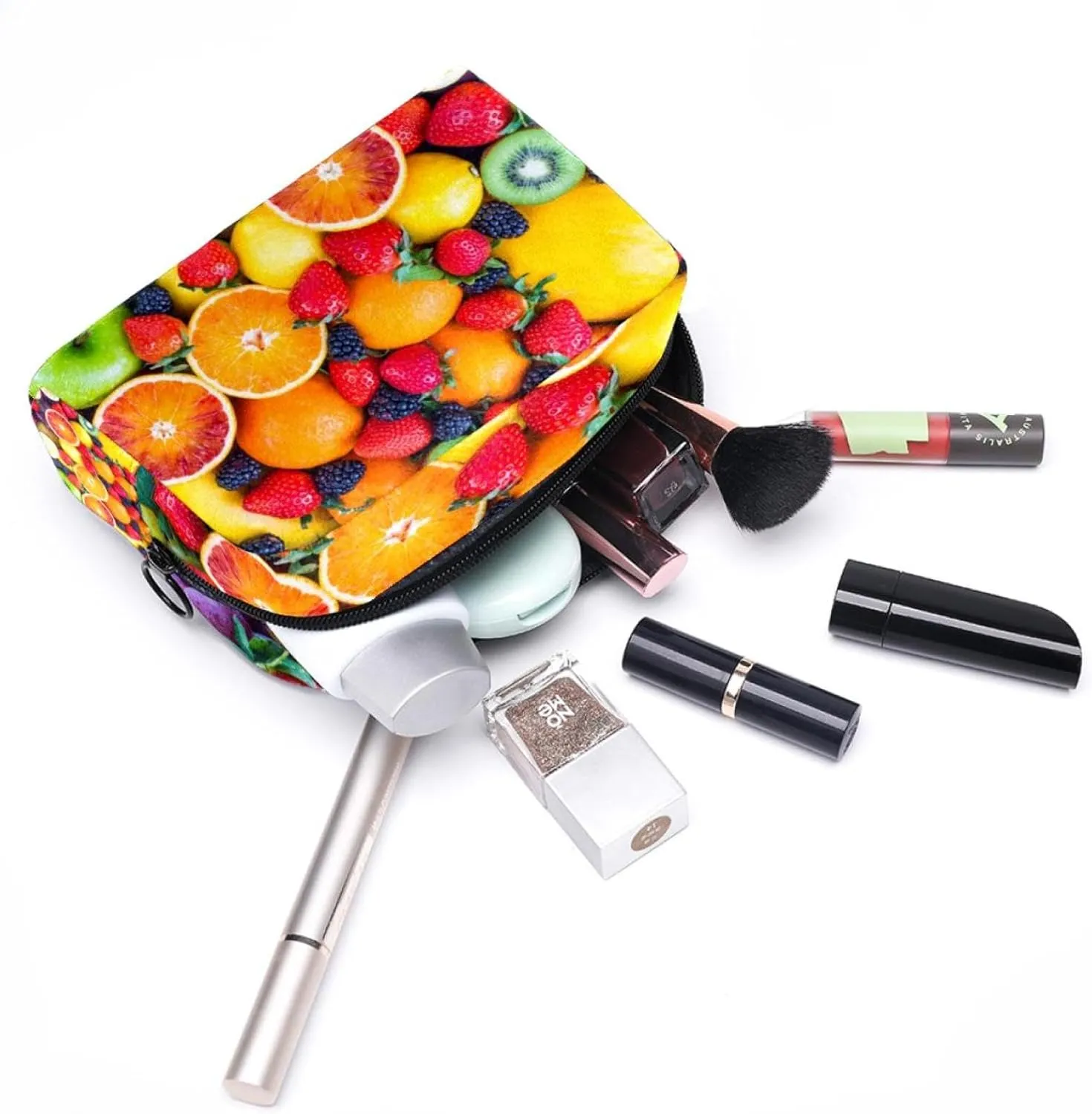 Fresh Fruit Strawberry Mulberry Orange Grape Cosmetic Makeup Bags, Small Travel Zipper Pouch Portable Toiletry Bag Makeup Organizer for Women Teen Girls