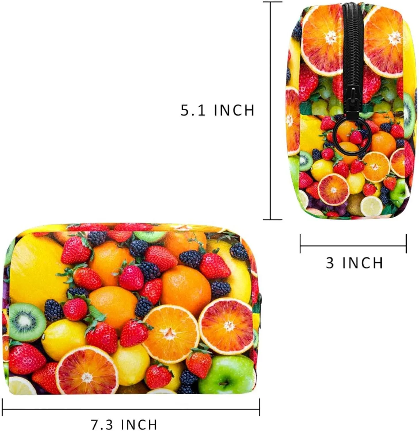 Fresh Fruit Strawberry Mulberry Orange Grape Cosmetic Makeup Bags, Small Travel Zipper Pouch Portable Toiletry Bag Makeup Organizer for Women Teen Girls