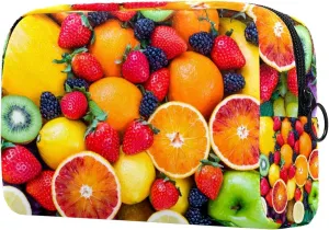 Fresh Fruit Strawberry Mulberry Orange Grape Cosmetic Makeup Bags, Small Travel Zipper Pouch Portable Toiletry Bag Makeup Organizer for Women Teen Girls