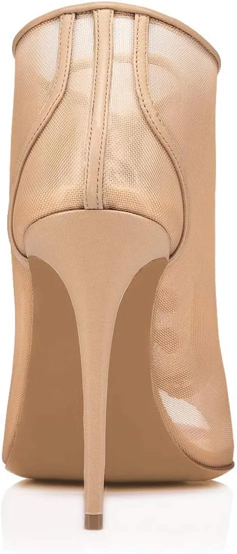 FSJ Sexy Lace Up Ankle Booties Mesh Peep Toe Stiletto High Heels Hollow Out Short Boots Cutout Pumps Caged Summer Ladies Party Prom Wedding Dress Shoes Size 4-15 US