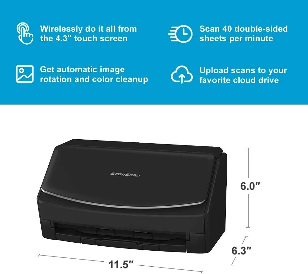 Fujitsu ScanSnap iX1600 Versatile Cloud Enabled Document Scanner for Mac or PC, Black (Renewed)