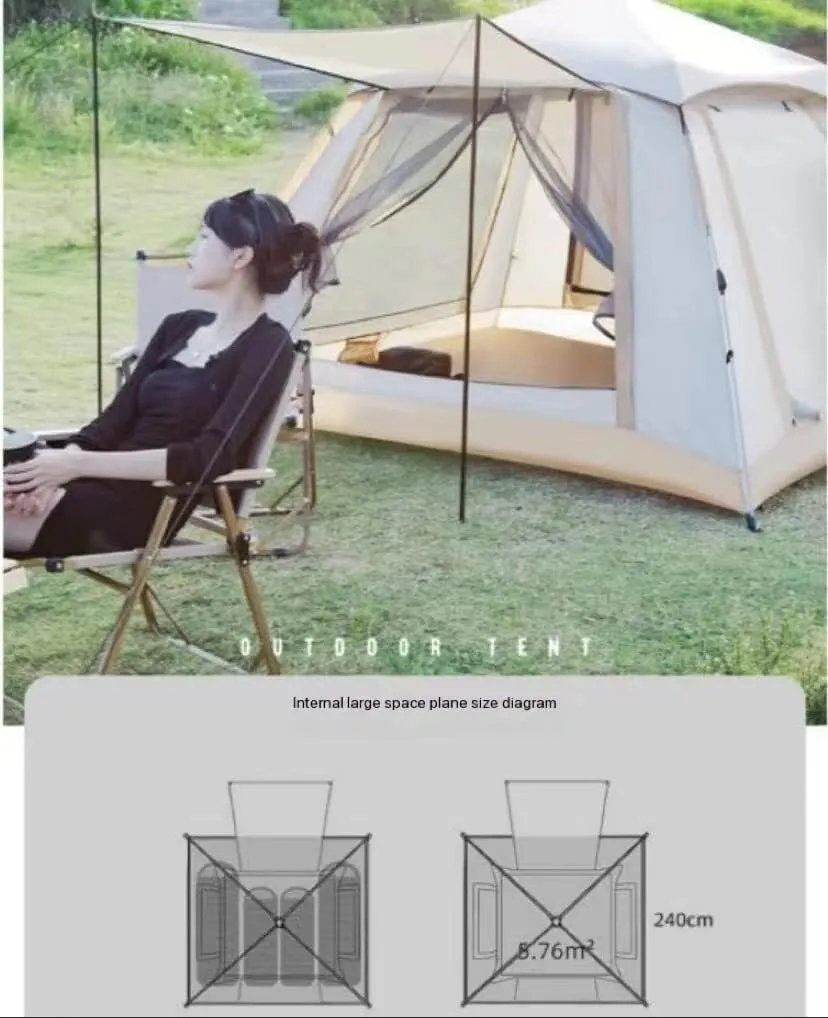 Fully Automatic Quick-Open Camping Tent, Rainproof & Sunscreen, Portable Folding Tent for 5-8 People, 3-Second Setup (Dark Green, 240x240x145cm)