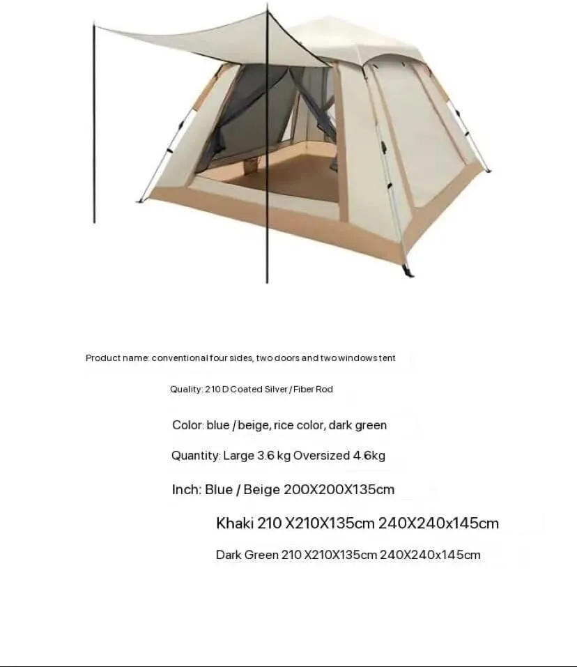 Fully Automatic Quick-Open Camping Tent, Rainproof & Sunscreen, Portable Folding Tent for 5-8 People, 3-Second Setup (Dark Green, 240x240x145cm)