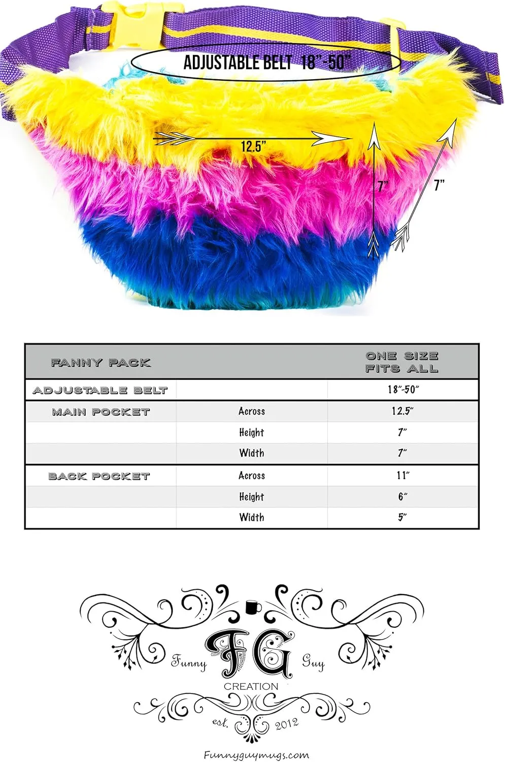 Funny Guy Mugs Bright Lights Rainbow Fur Fanny Pack