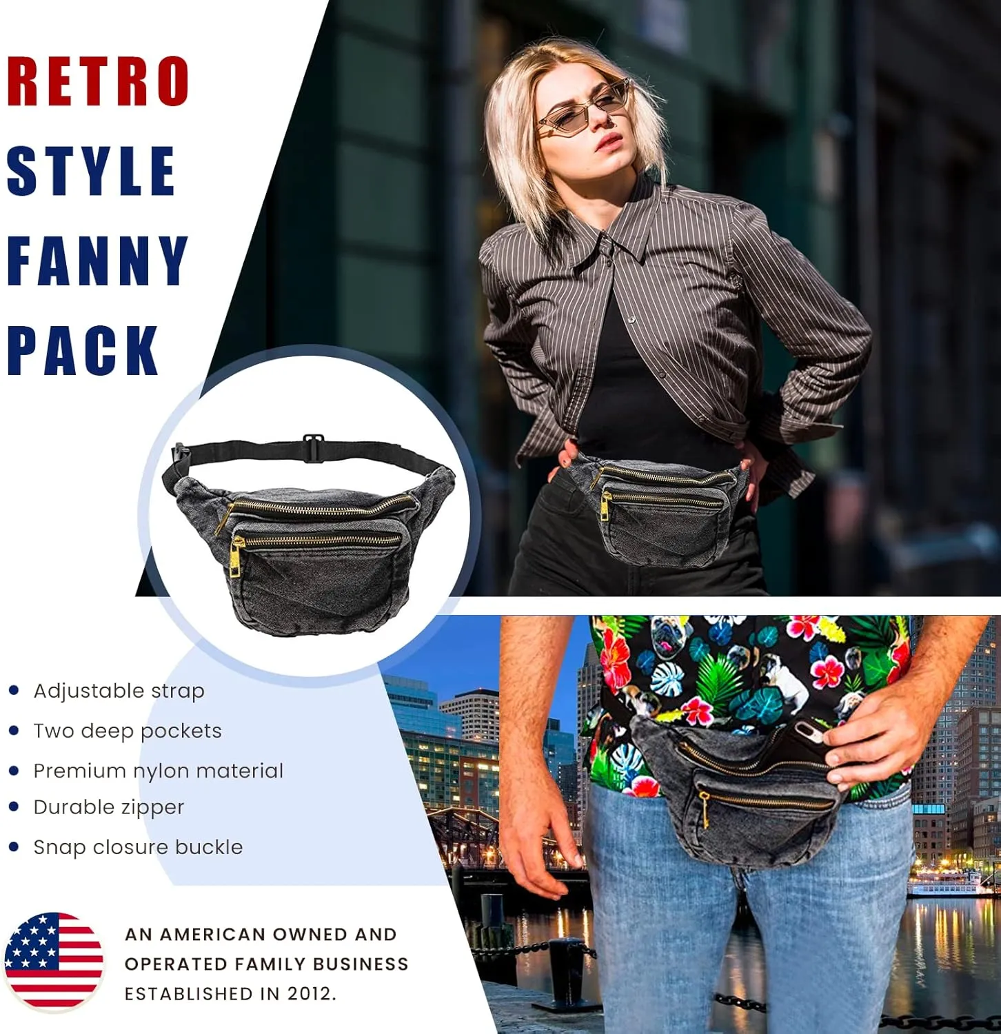Funny Guy Mugs Fanny Pack - Dark Acid Wash - Retro Denim Waist Pack