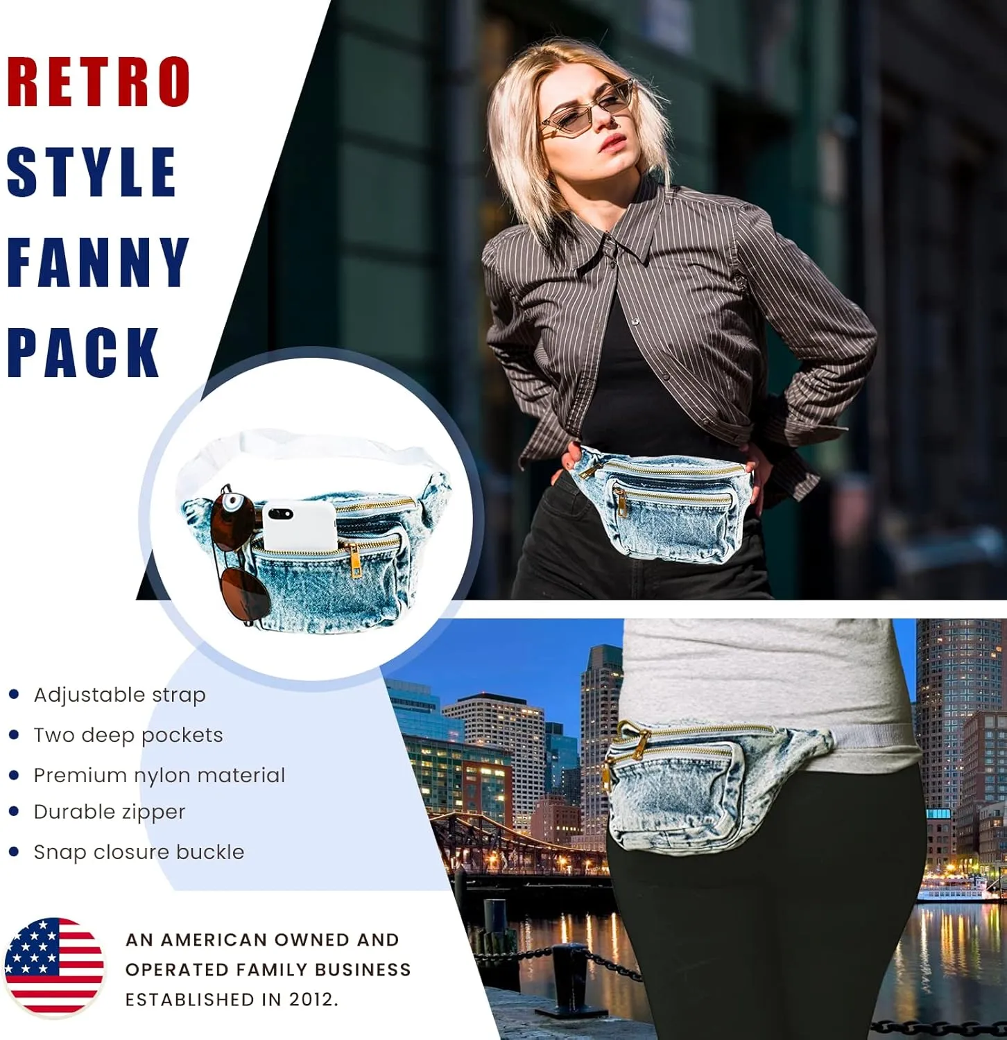 Funny Guy Mugs Premium Jean Fanny Pack - Retro Denim Acid Wash Jean Fanny Pack