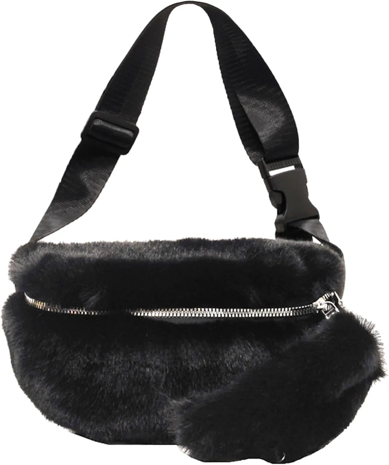 Fuzzy Fanny Pack for Women Faux Fur Belt Bum Bag with Adjustable Strap Waist Pouch Casual Crossbody Purse for Travel